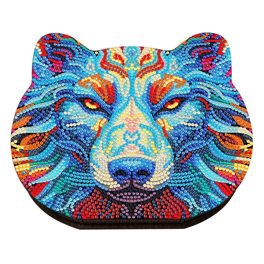 DIY Wolf Head Wood Diamond Painting Jewelry Box Kit for Rings Necklace Organizer
