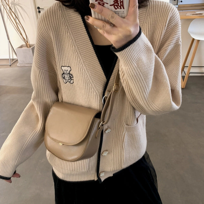 Autumn And Winter Texture Small Bag Women’s Autumn And Winter New Korean-style Crossbody Saddle Bag Fashionable French Niche Shoulder Bag