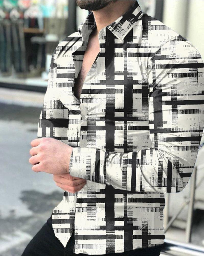 Graffiti print lapel long-sleeved shirt