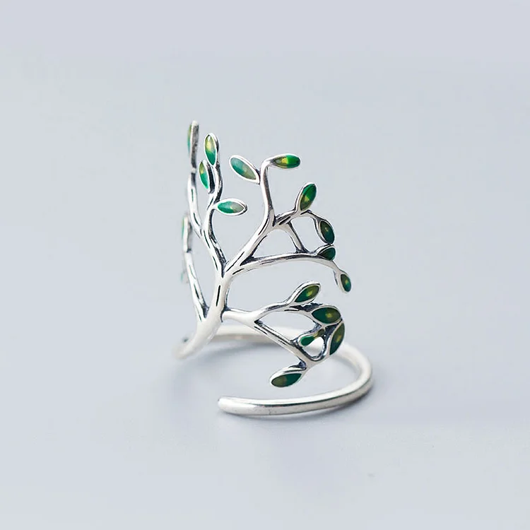 Branch Leaves Pattern 925 Sterling Silver Ring - Modakawa Modakawa