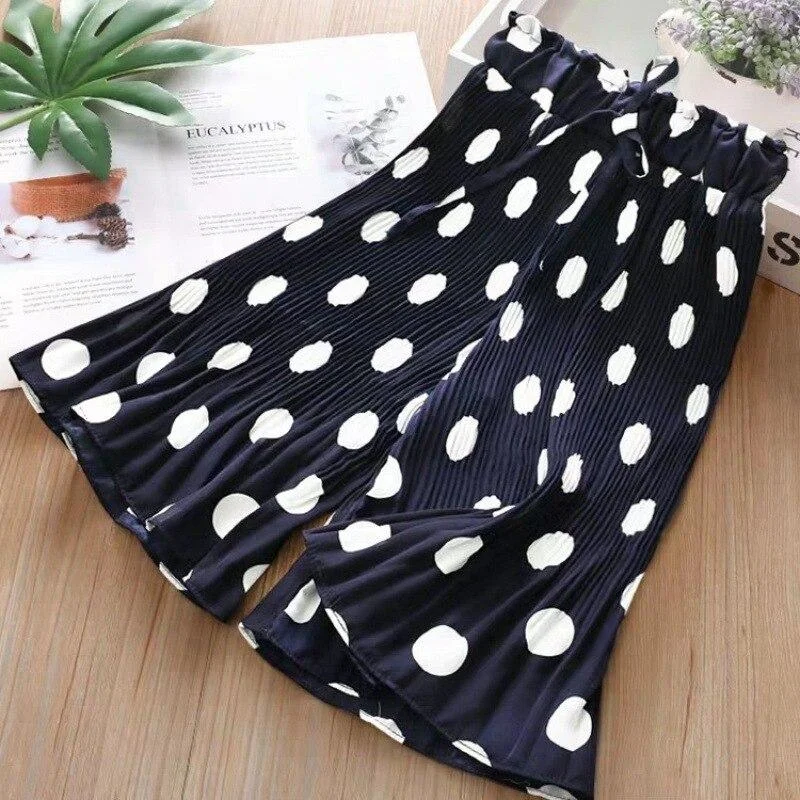 Girls Pants Summer Elastic Chiffon Breathable Loose Wide Leg Pants Girl Clothes Casual Pleated Leggings for Girls