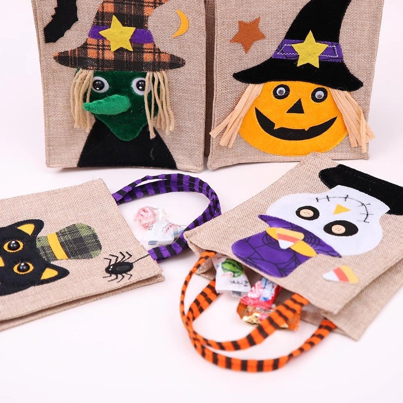 Halloween Cartoon Pumpkin Witch Gift Bag Burlap Handbags