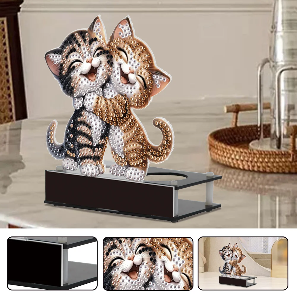 5D DIY Cat Diamond Art Mini Candle Holder for Aromatherapy Art Crafts