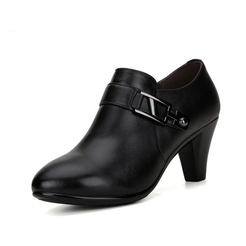 Qjong AIYUQI 2021 spring  genuine leather shoes women elegant spike heels office lady Business dress  fashion big size women shoes