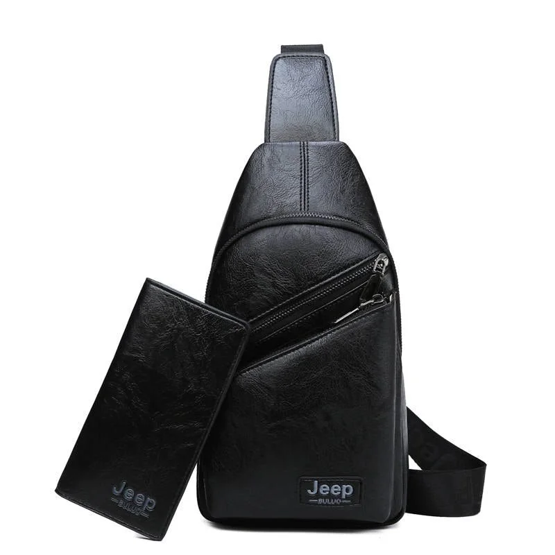 Men Sling Bags 2Pcs/Set Leather Chest Bag For College Students Fashion Casual Men's Bags Crossbody Shoulder Bag