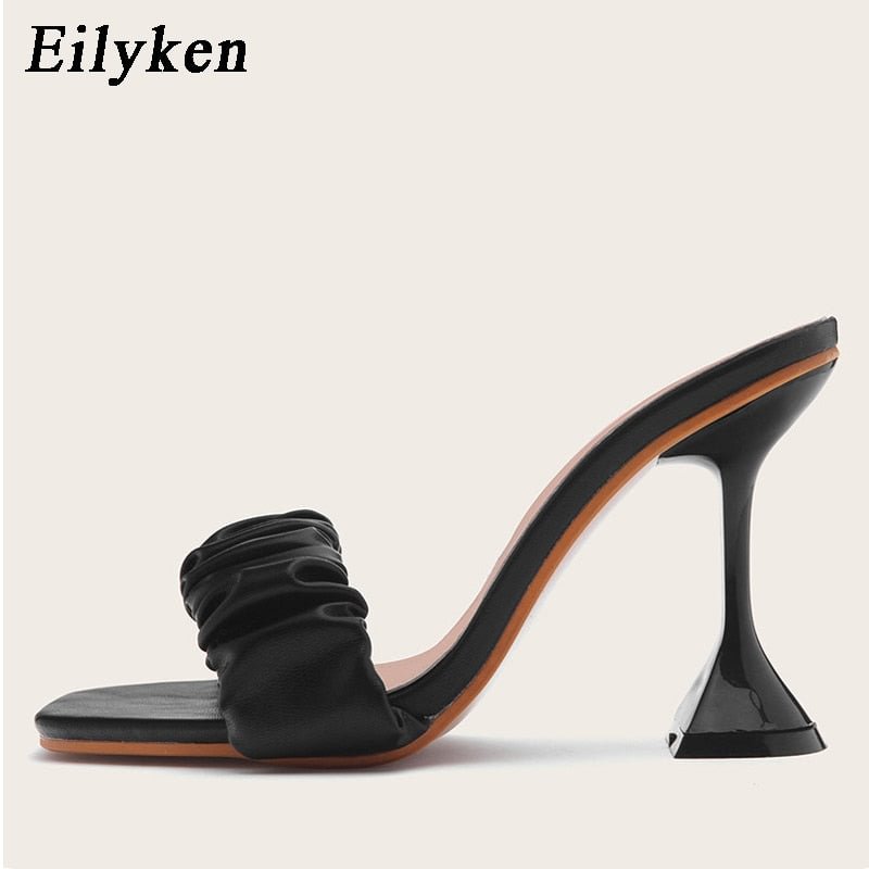 Eilyken Fashion Strange Style Women Slippers Square Open Toe Slippers Slip On Slides Summers Beach Shoes Black Whtie