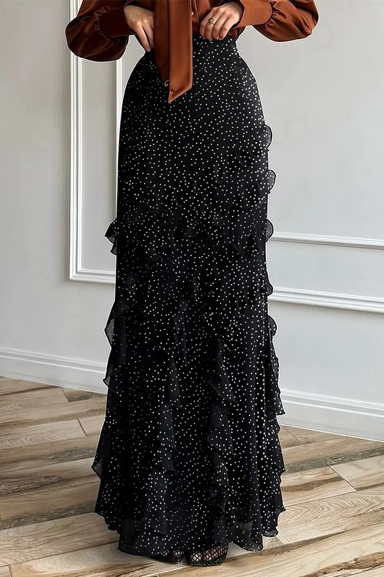 Polka Dot Maxi Skirt with Lace Trim Sweet Vacation Long
