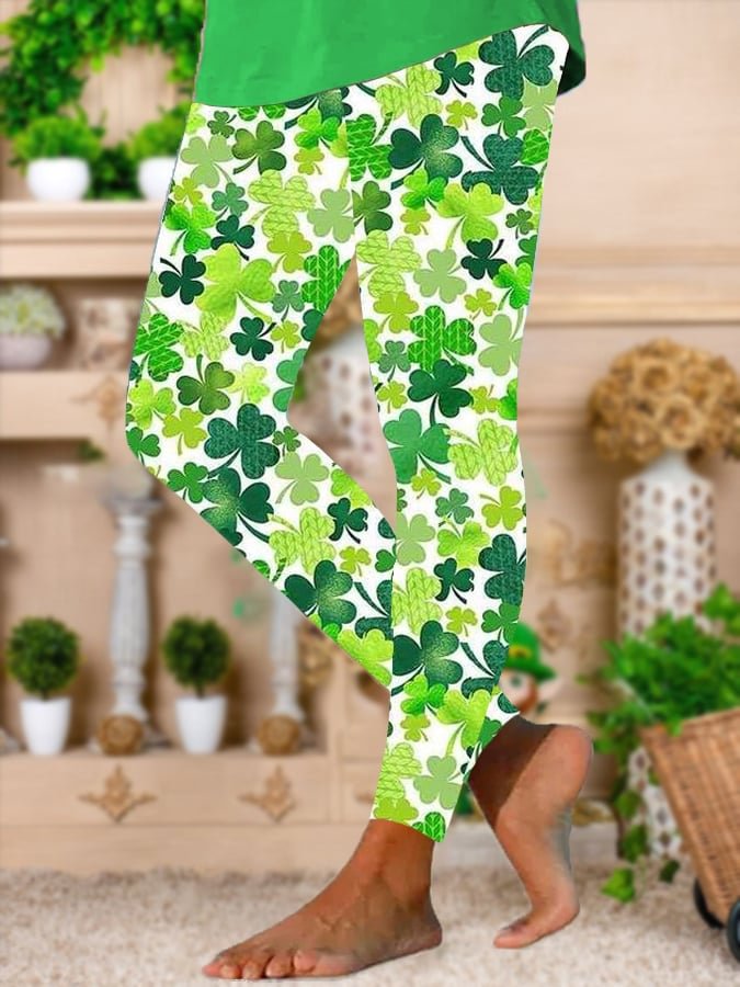 🔥Buy 2 Get 5% Off🔥Women's St. Patrick's Day Lucky Shamrock Print Stretch Leggings