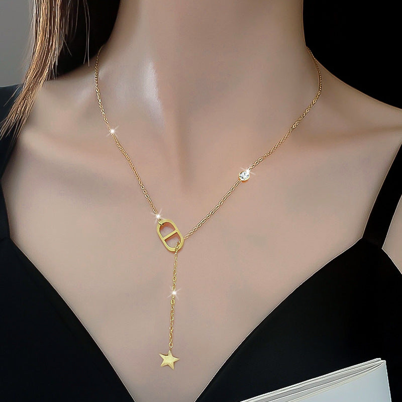 Women Cartoon Gourd Lotus Pod Clover Tree Wheat Cactus Flower Peach Blossom Leaf Geometric Titanium Steel Electroplating Necklaces