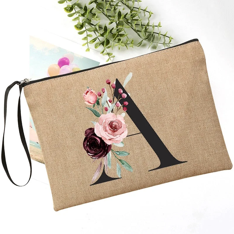 Custom Name Letter Combination Simple Linen Wristlet Clutch Bag Flower Letter Font A B C D Clutch Holiday Travel Organizer Case