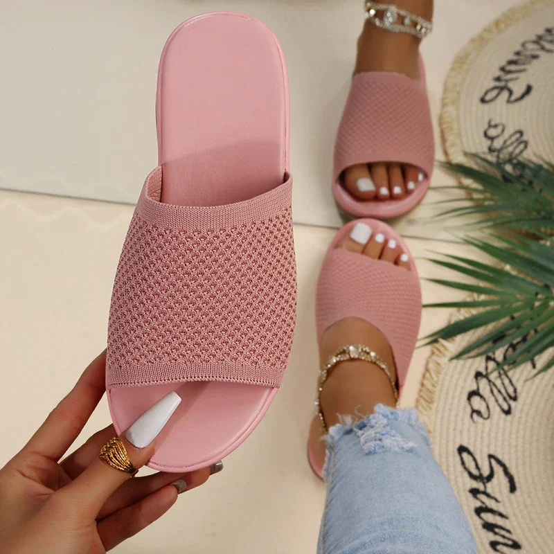 Qengg New Women's Casual Slippers Fashion Fly Woven Mesh Beach Flats Outdoor Polyurethane Light Platform Sandals Sand&aacute;lia Flip Flop