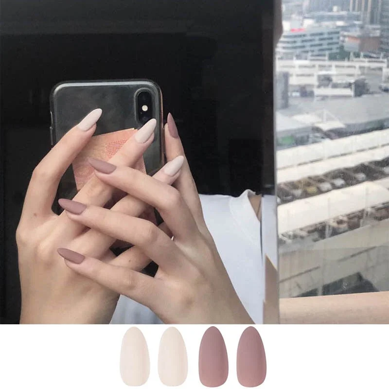 24pcs/set faux nails Accessories for women matte Pink False Nail with glue solid Color Short Square full cover press on nails-Nail Inspo