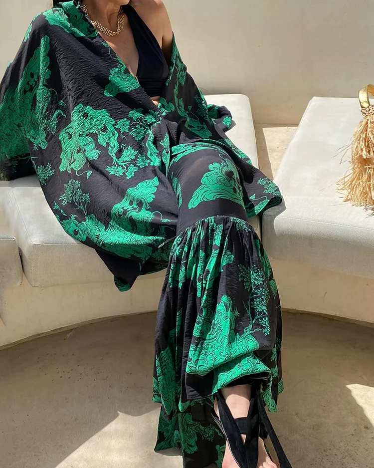 Lapel casual printed two-piece suit