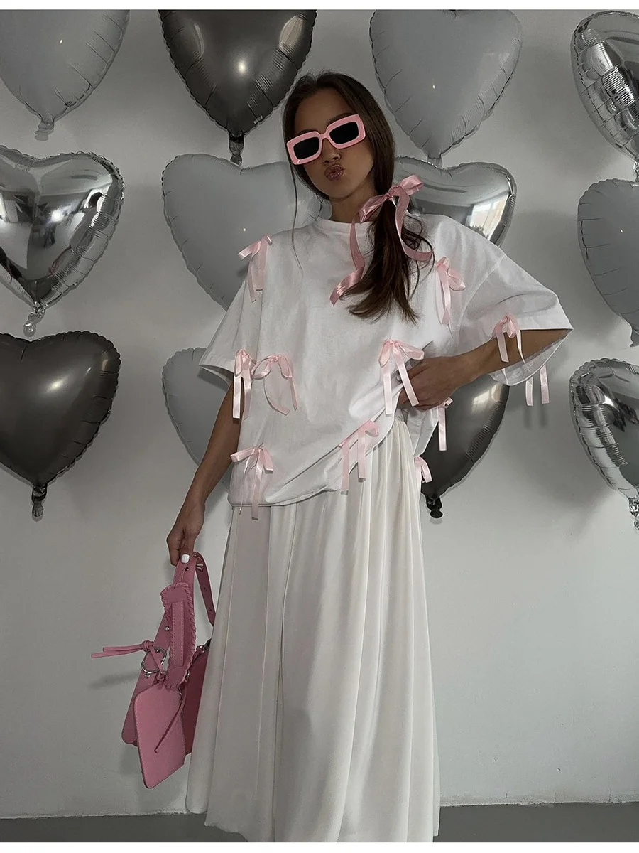 Athvotar Athvotar Summer New Long Tud Short-Sleeved T-Shirt Women's Leisure Loose Cotton Tops In Wind