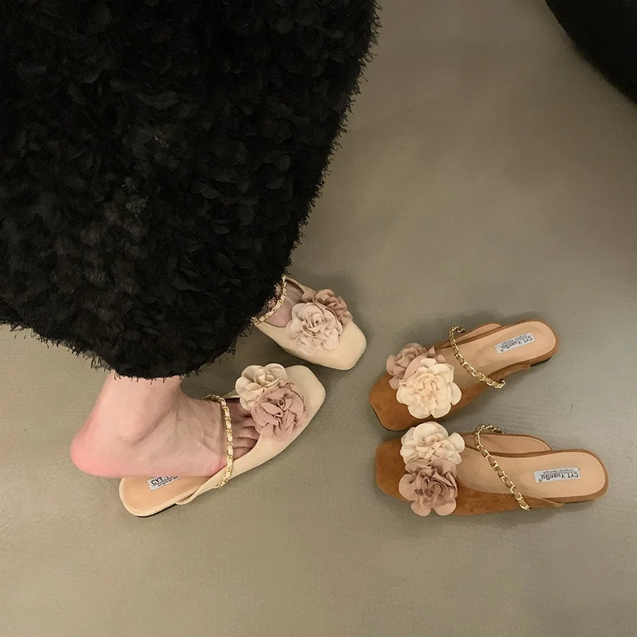 Churchf Churchf New Chinese Flat Baotou Half Support Shoes Women's Shoes Wear 2024 New Net Red Hot Style Temperament Small Cool Drag