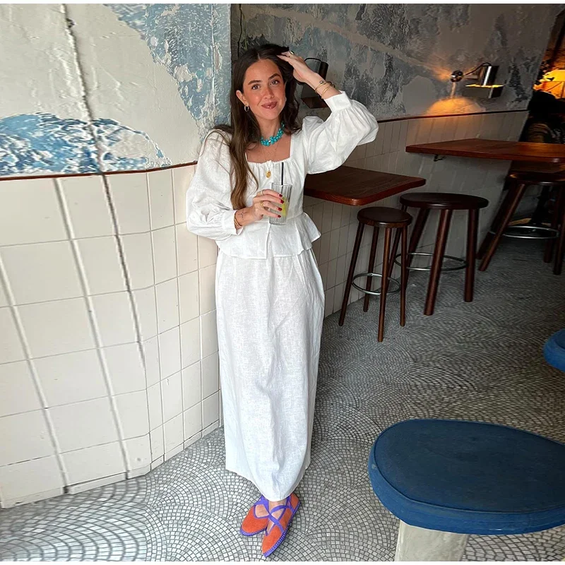 Rialishtic Elegant Skirt Suit – Lantern Sleeve Blouse for Summer Fashion