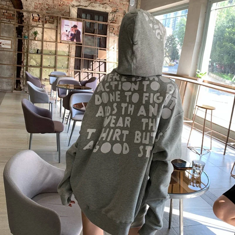 Hip Hop Hoodie Women Funny Korean Oversized Tops Female Casual O-neck Autumn Long Sleeve Letter Print Hoodie Streetwear Girls