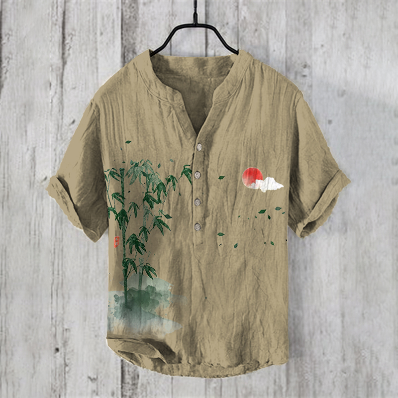 menweary Bamboo Forest Japanese Art Linen Blend Shirt