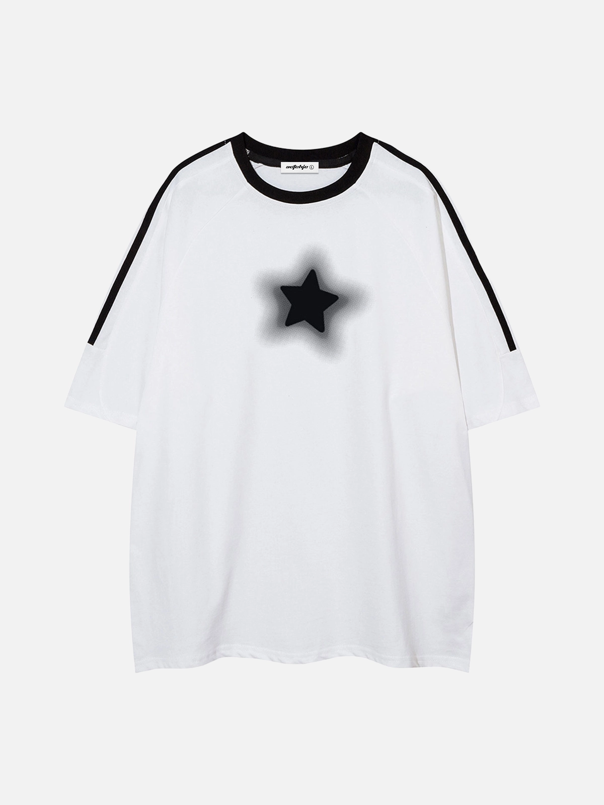 White Vintage Fade Effect Star Loose Short Sleeve Tee Front