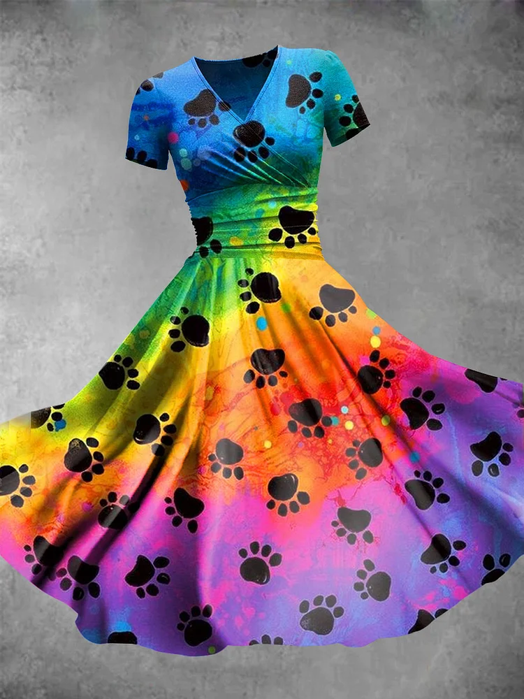 Women's Rainbow Colorful Paw Art Casual Maxi Dress