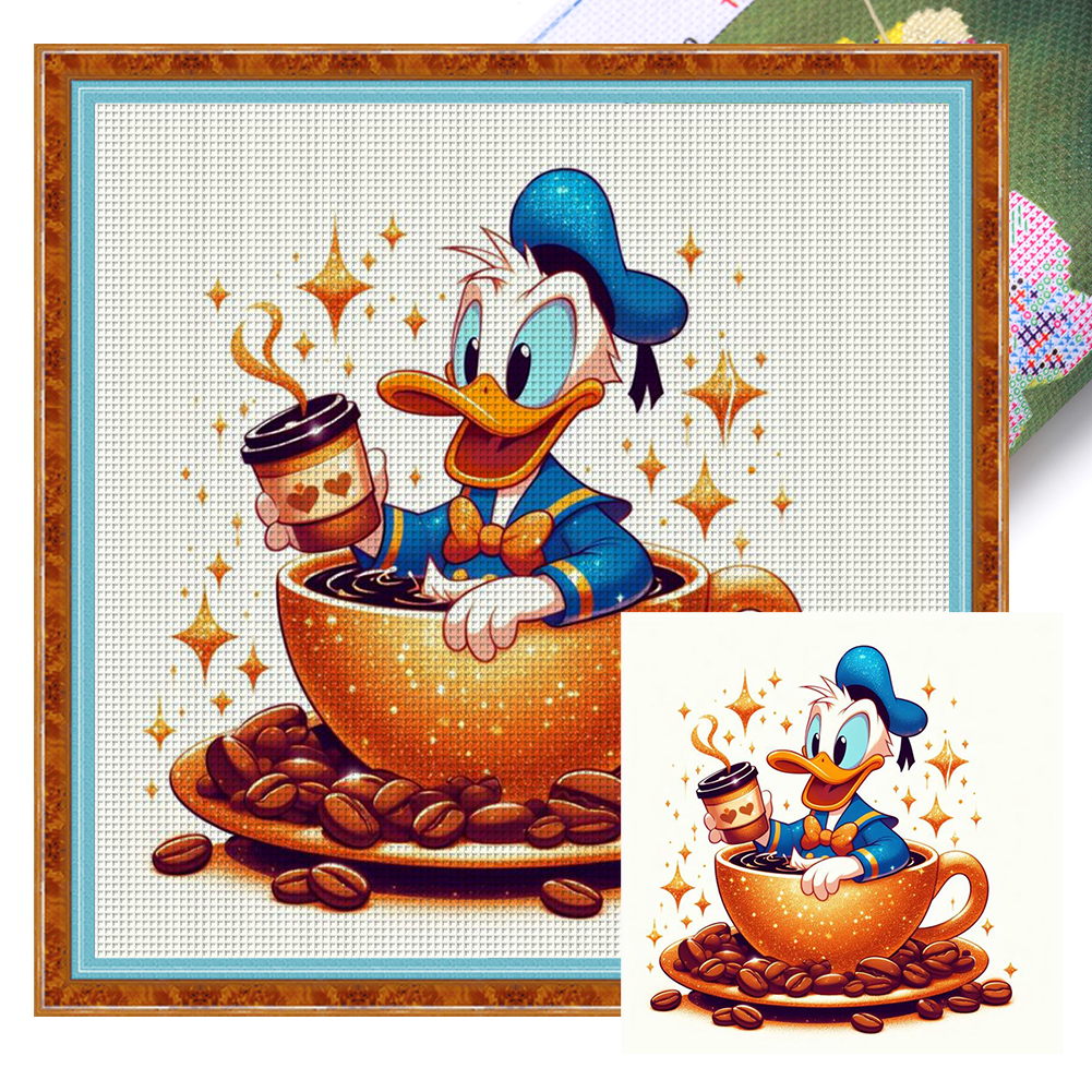 Donald Duck And Coffee Full 11CT Pre-stamped Canvas(40*40cm) Cross Stitch