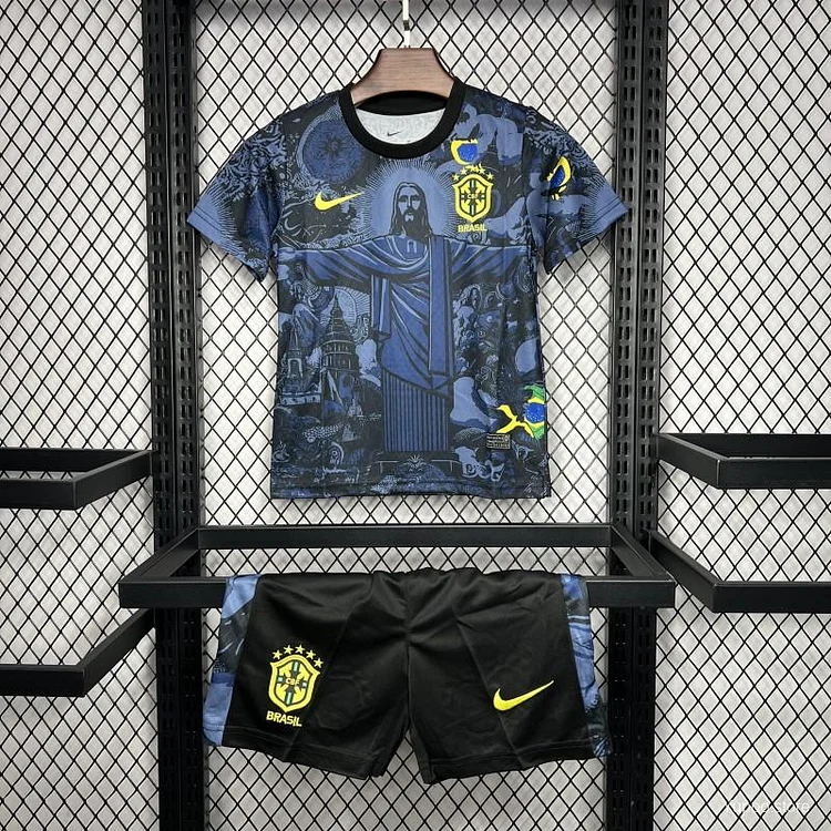 2024 Kids Brazil Christ The Redeemer Dark Blue Special Jersey 1:1 Thai Quality