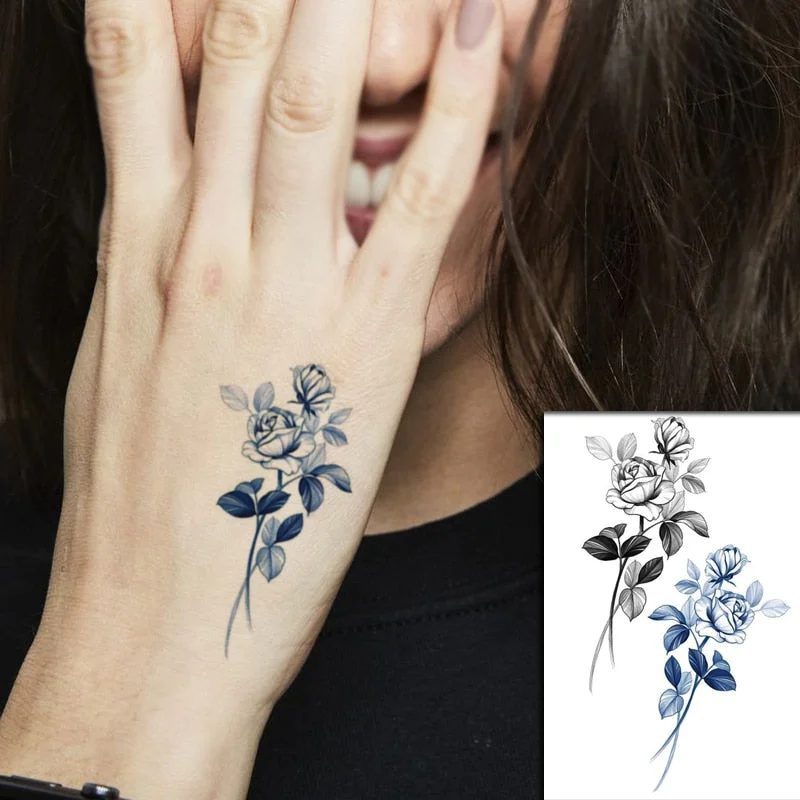 Sketch Rose Flowers Waterproof Temporary Tattoo Sticker Hand Lines Design Fake Tattoos Flash Tatoos Arm Chest Body Art for Women