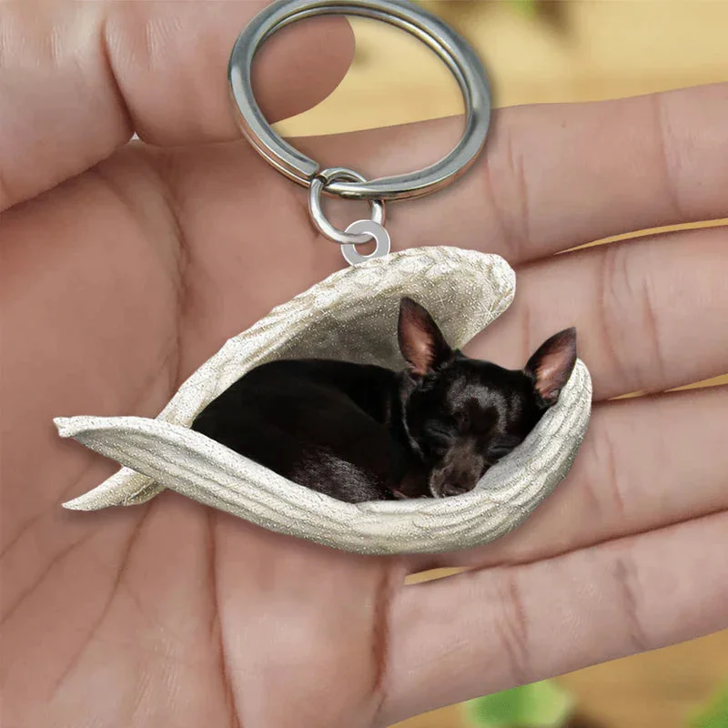 VigorDaily Sleeping Angel Acrylic Keychain Black Chihuahua