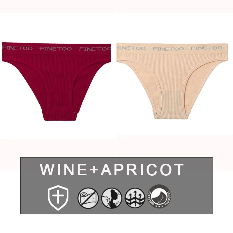 FINETOO 2PCS/Set Women's Seamless Panties Midi-Waist Femme Underpants Briefs Underwear Lingerie Letter Printed 9 Colors Pantys