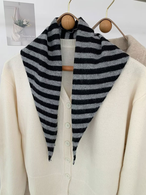 Wool-blend Striped Triangle Scarf tjj Shicloths
