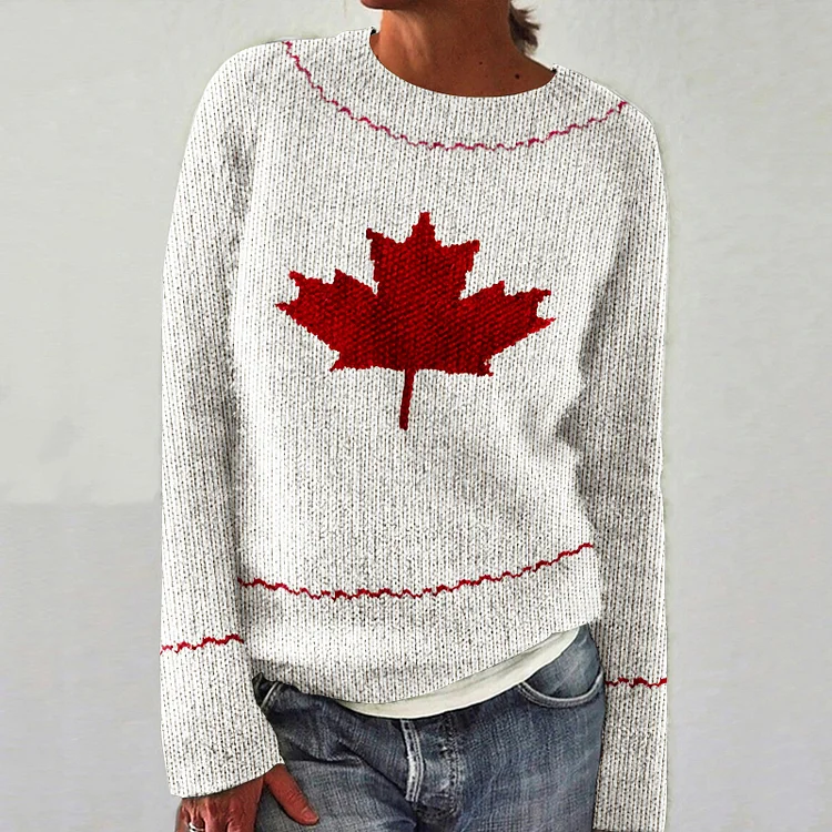 VChics Women's Canadian Maple Leaf Art Cozy Knit Jacquard Sweater