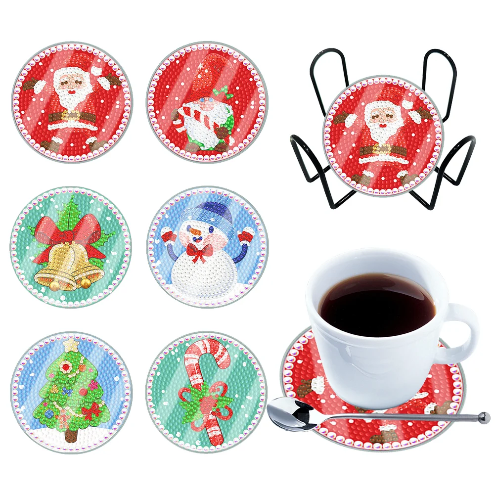 [Upgrade - Waterproof Coaster]6pcs DIY Christmas Coaster Set Holiday Christmas for Adults and Beginners(With Covers)