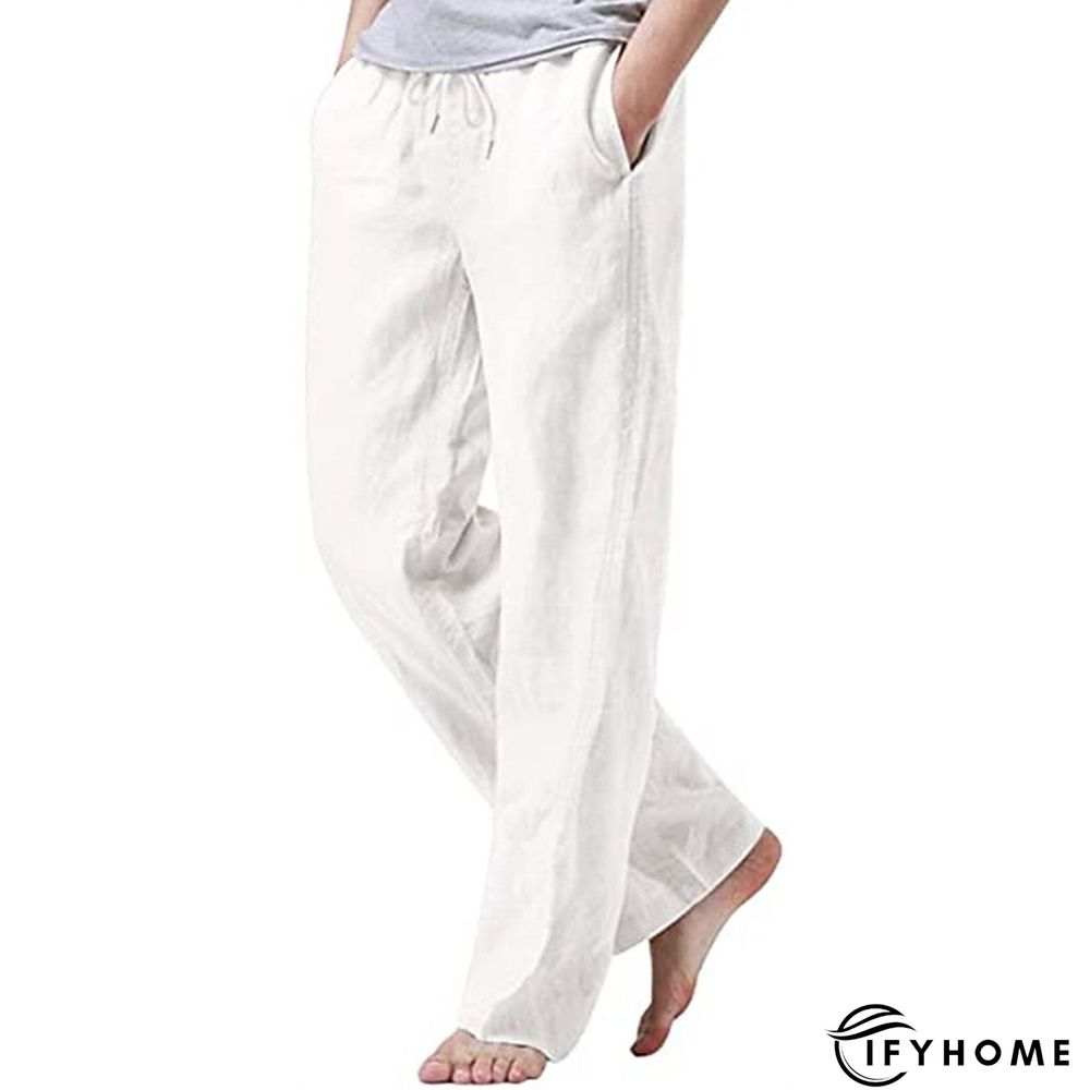 Men's Linen Pants Trousers Summer Pants Beach Pants Drawstring Elastic Waist Plain Breathable Soft Casual Daily Holiday Linen / Cotton Blend Fashion Streetwear Black White Micro-elastic | IFYHOME