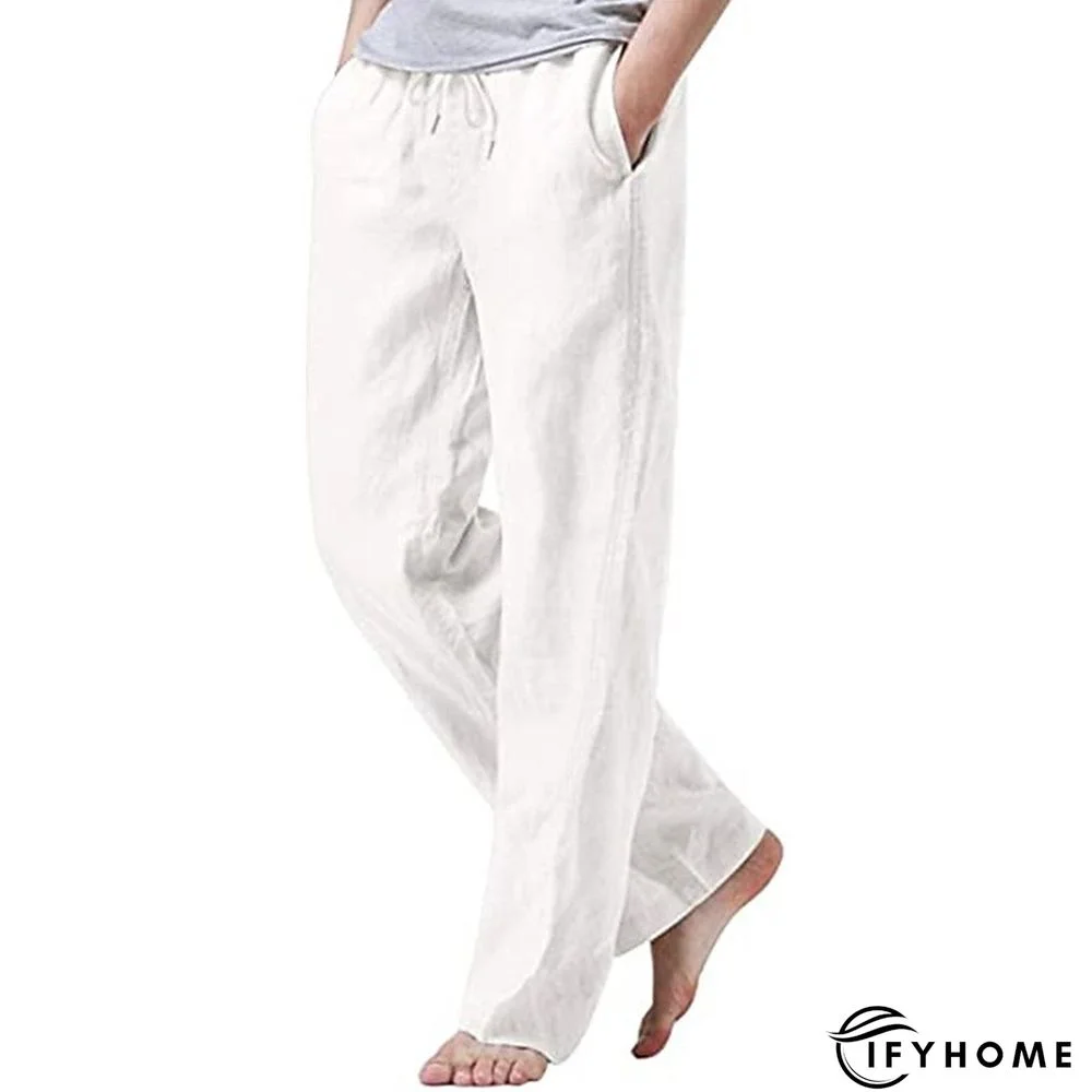 Men's Linen Pants Trousers Summer Pants Beach Pants Drawstring Elastic Waist Plain Breathable Soft Casual Daily Holiday Linen / Cotton Blend Fashion Streetwear Black White Micro-elastic | IFYHOME