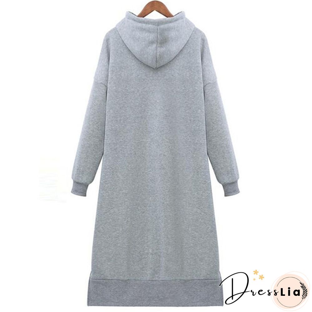 Women Plus Size Spring Autumn Casual Long Pullover Fleece Hooded Sweatshirt Dress L-5Xl