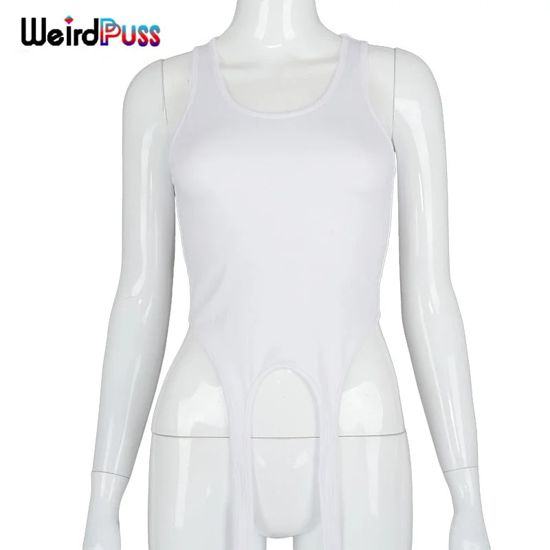 Weird Puss 2021 Summer Women Sleeveless Tank Top Skinny Basic Solid Long Ribbon Tops Fashion Sling Streetwear Female Casual Vest