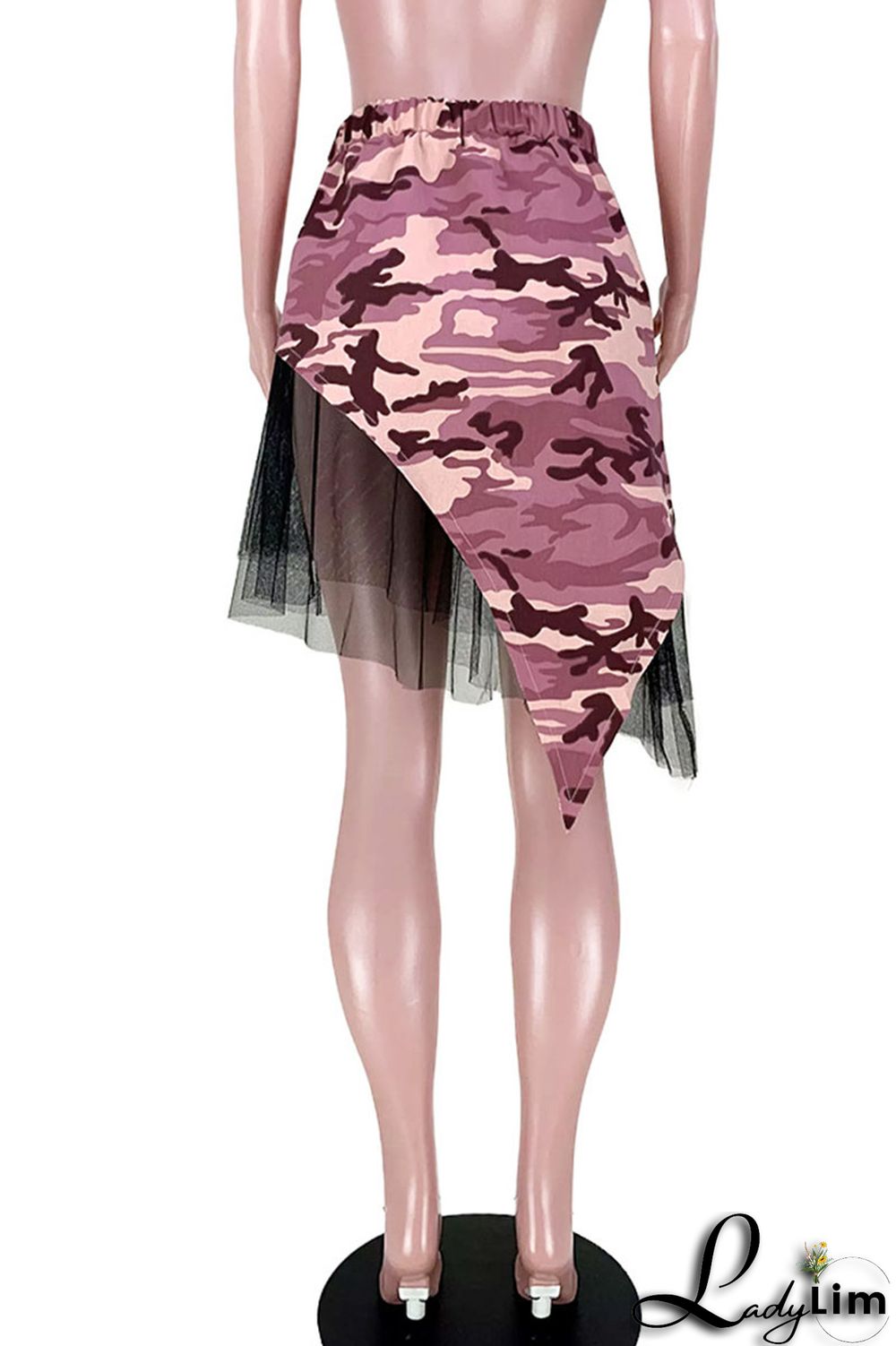 Pink Fashion Street Print Camouflage Print Patchwork Asymmetrical High Waist Full Print Bottoms