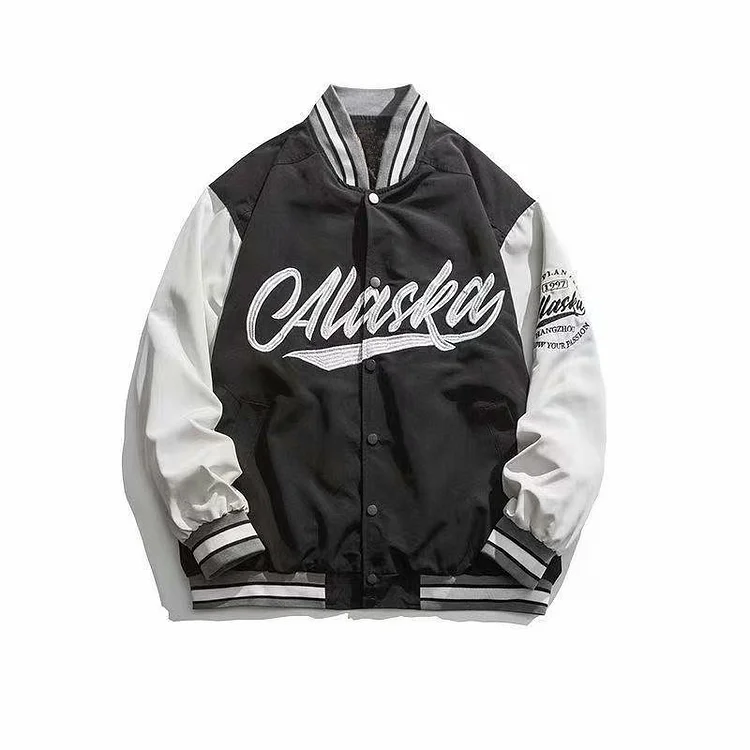 Embroidery Letters Patchwork Men's Baseball Varsity Jackets at Hiphopee