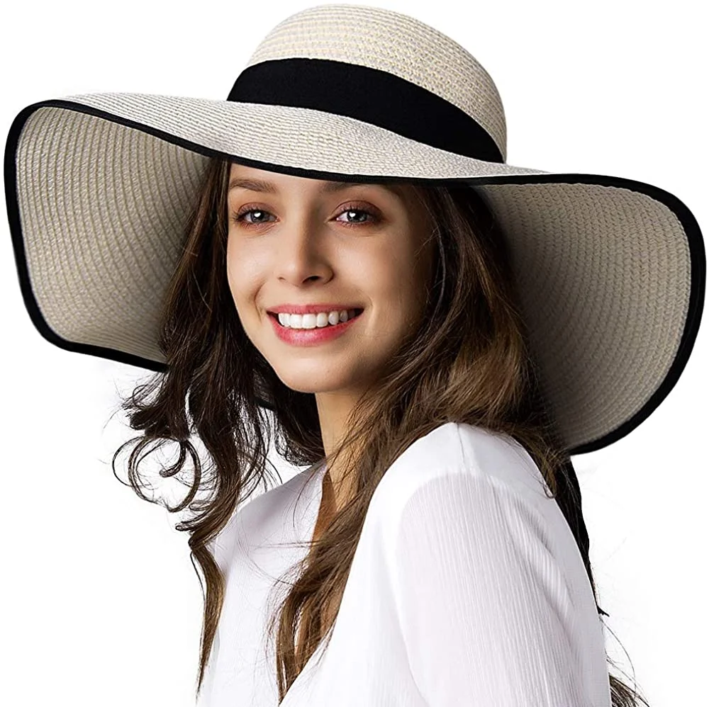 Womens Sun Straw Hat Wide Brim UPF 50 Summer Hat