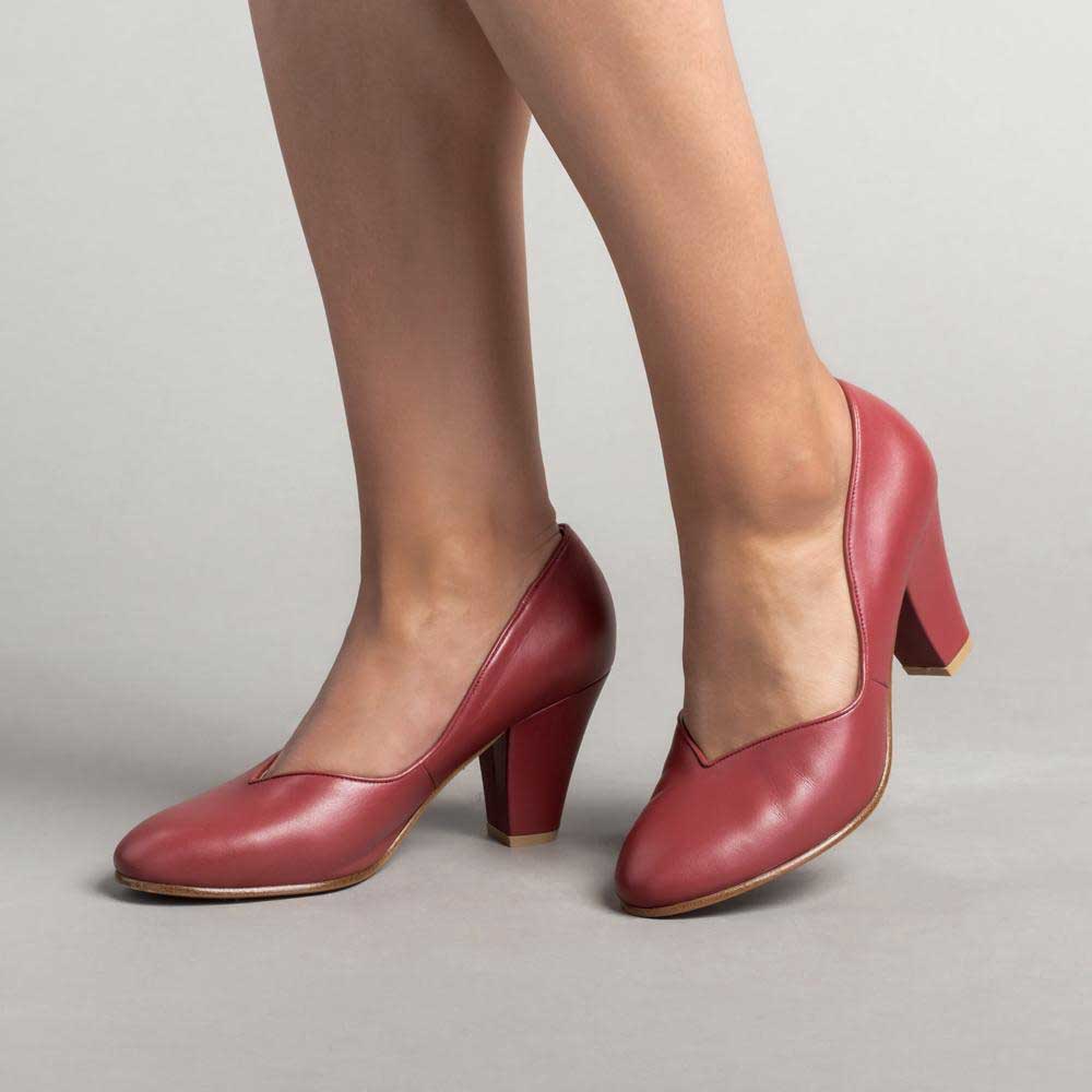Maroon Round Toe 3‘’ Block Heel Slip-On Formal Pumps for Women Nicepairs