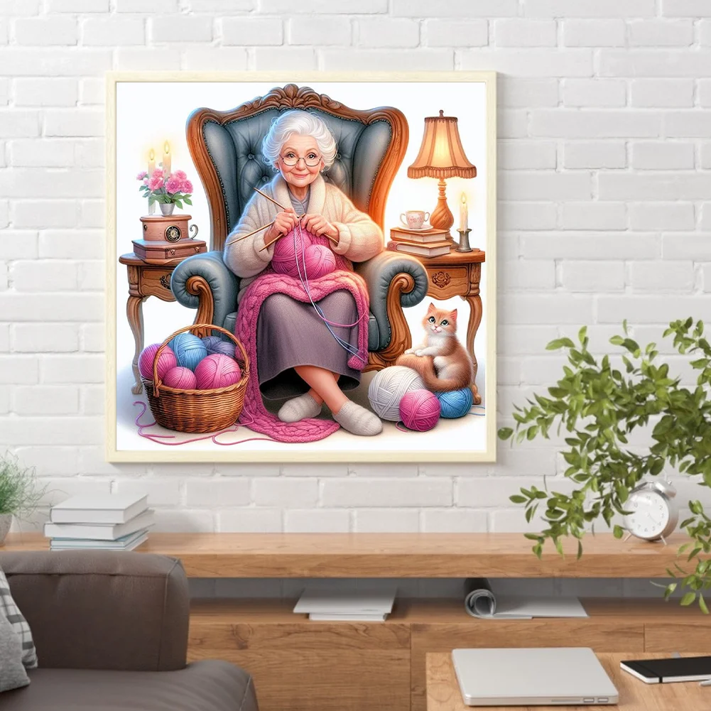 Diamond Painting - Full Round Drill - Knitting Grandma(Canvas|40*40cm)