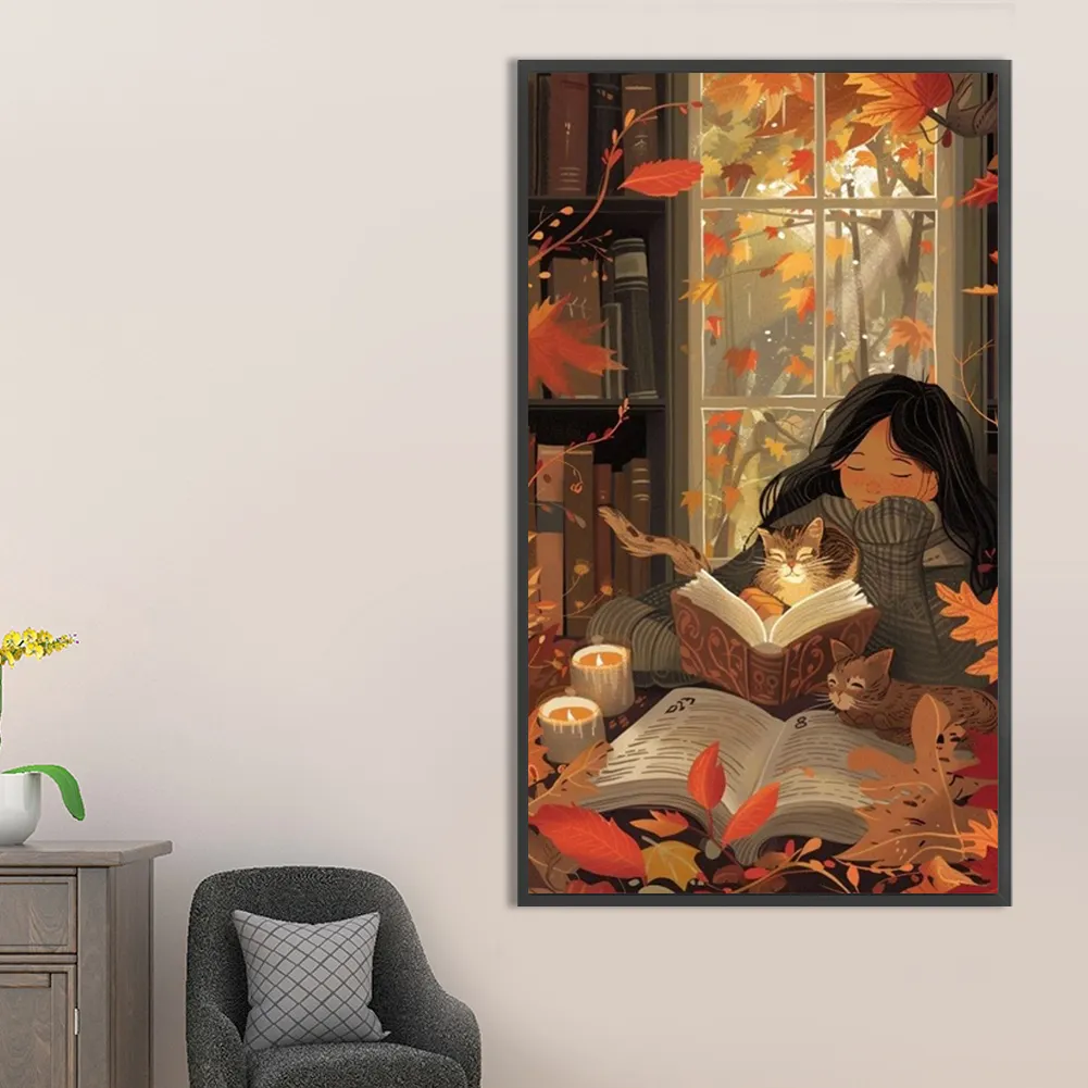 Partial AB Diamond Painting - Full Round Drill - Girl Reading(Canvas|45*75cm)