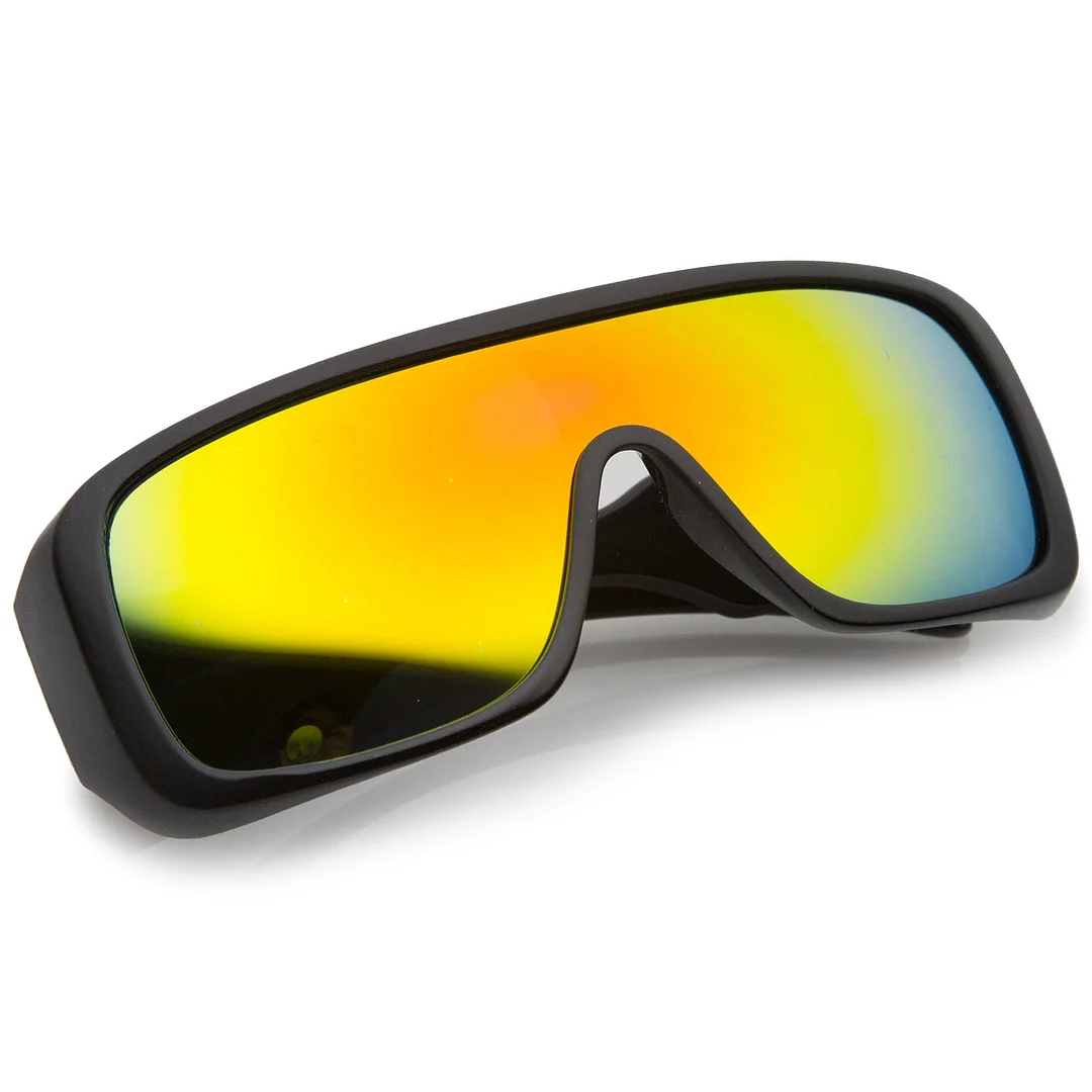 Men's Oversize Goggle Flat Top Mirror Mono Lens Shield glasses 60mm