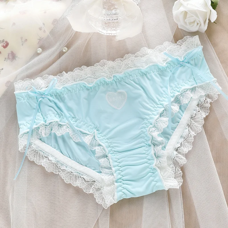Billionm Ice Silk Panties Female Lace Sexy Lingerie Girls Lolita Love Bow Panties Cute Candy Color Women's Briefs Solid Color Briefs