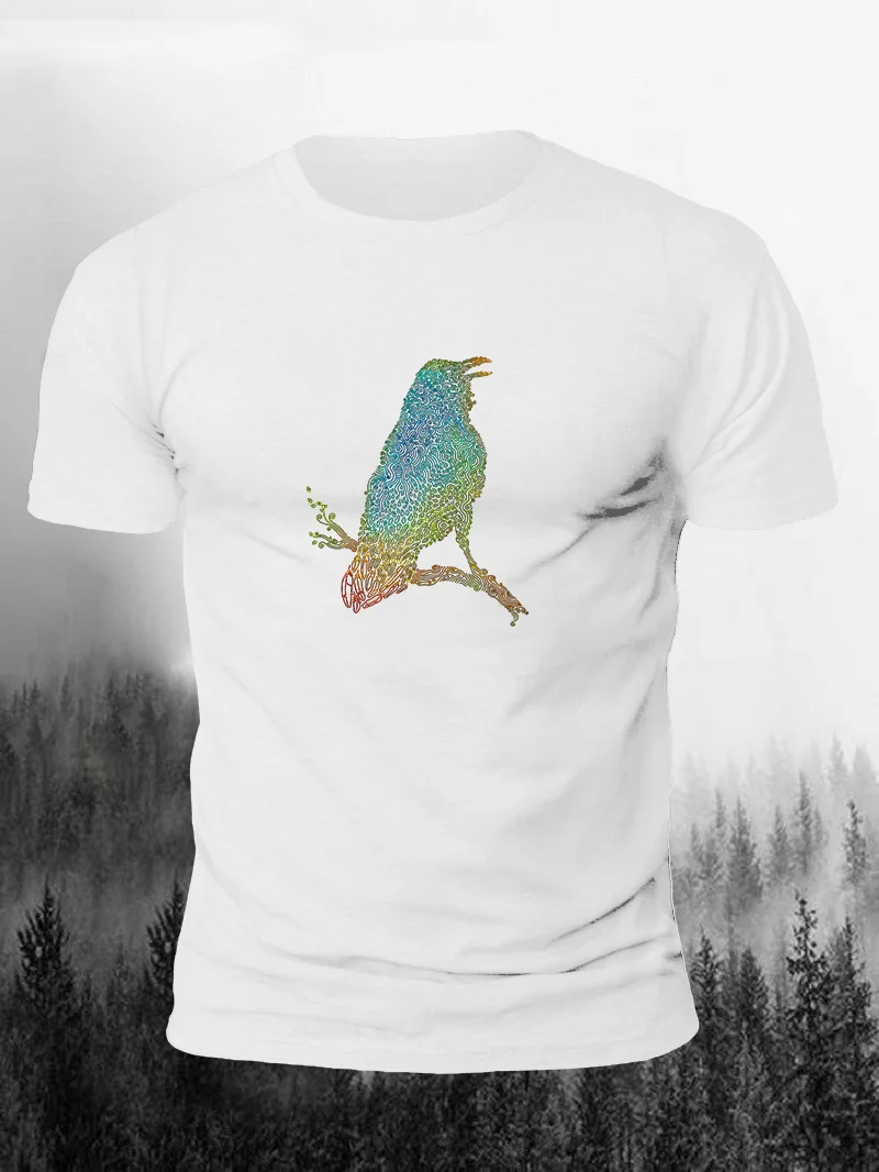 Beautiful Ornamental Mandala Bird Print Short Sleeve Men's T-Shirt in  mildstyles