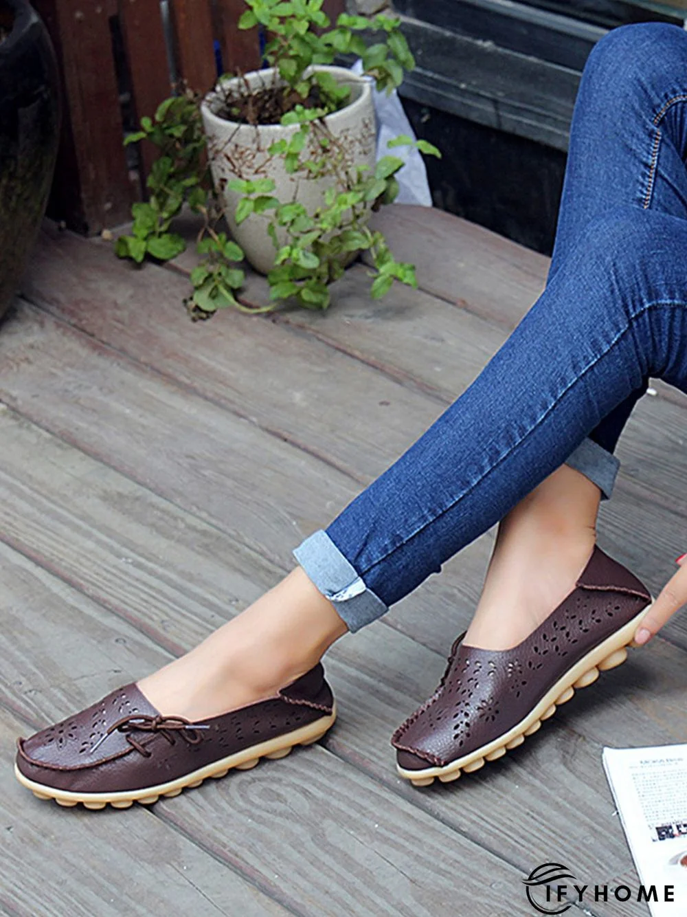 Cowhide Hollow Lace-up Portable Shoes | IFYHOME