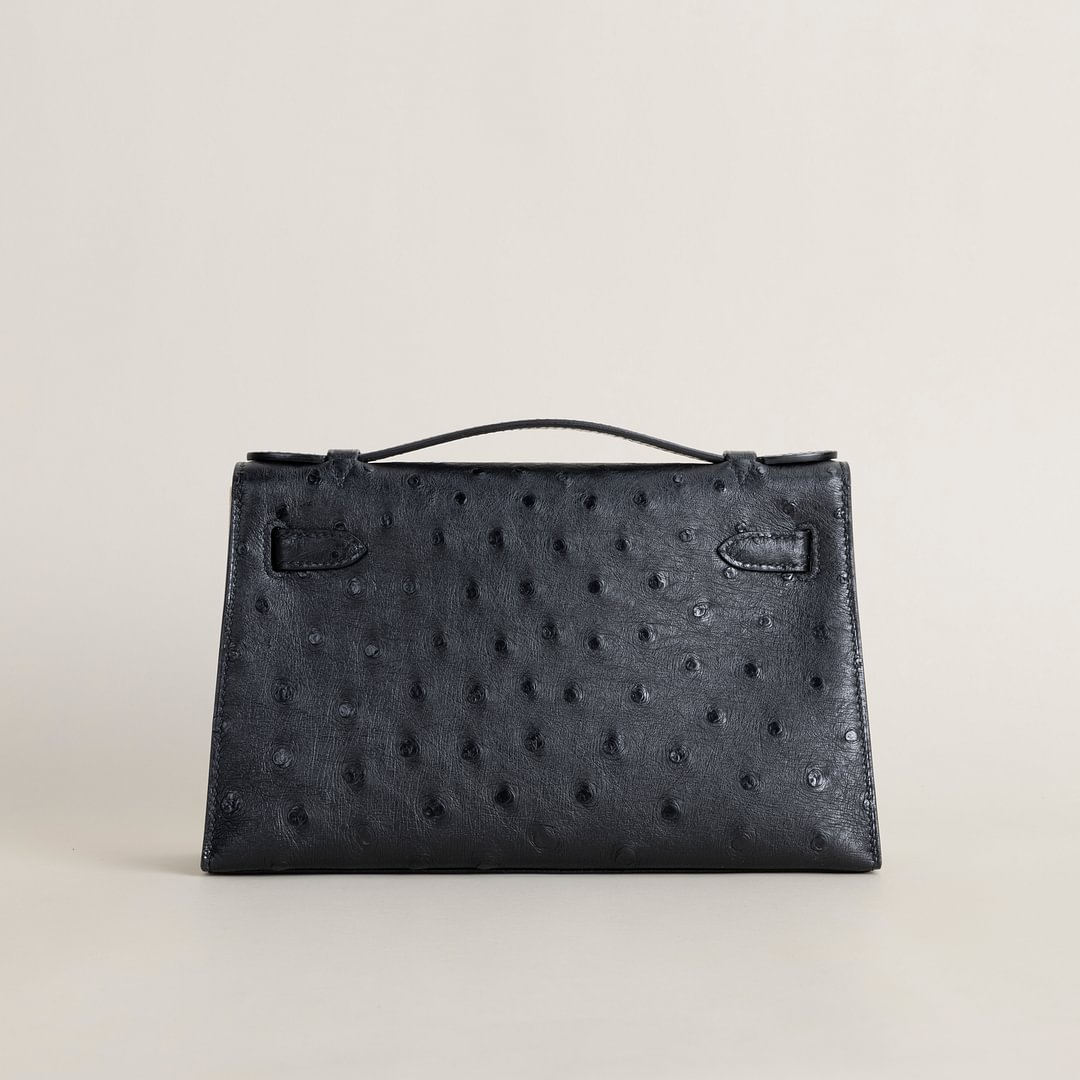 Kelly pochette  Ostrich CC89 Noir GHW