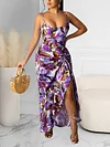 Spaghetti-Neck Floral Print Backless Split-Side Maxi Dress