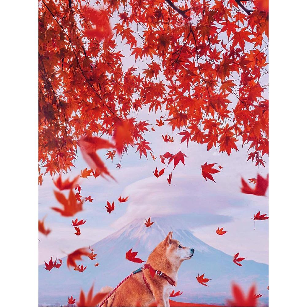 

30x40cm Round Drill Diamond Painting-Maple Leaf and Dog, 501 Original