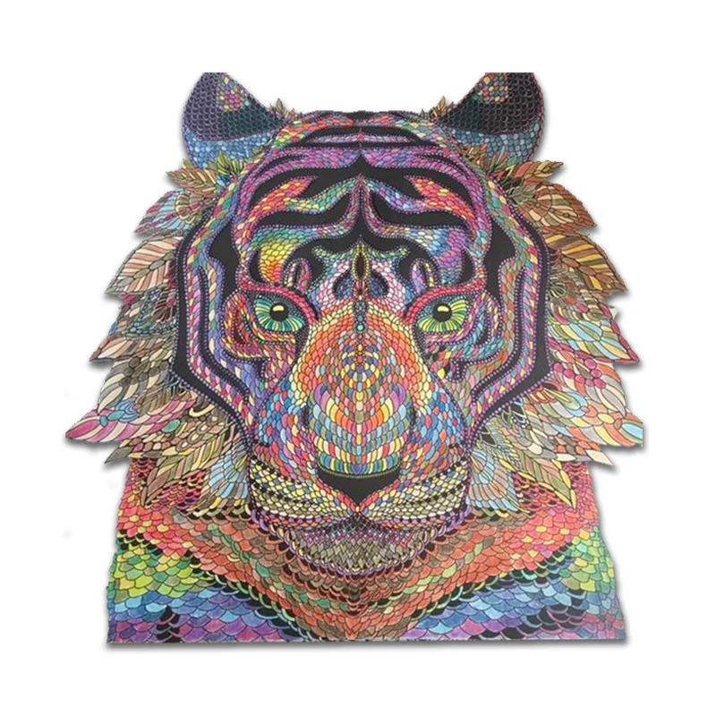 Jeffpuzzle™-JEFFPUZZLE™ Tiger Head Colorful Edition Wooden Jigsaw Puzzle